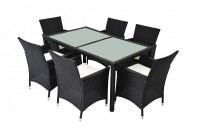 PE Rattan Sitzgruppe: Tisch + 6 Stühle (braun, schwarz)